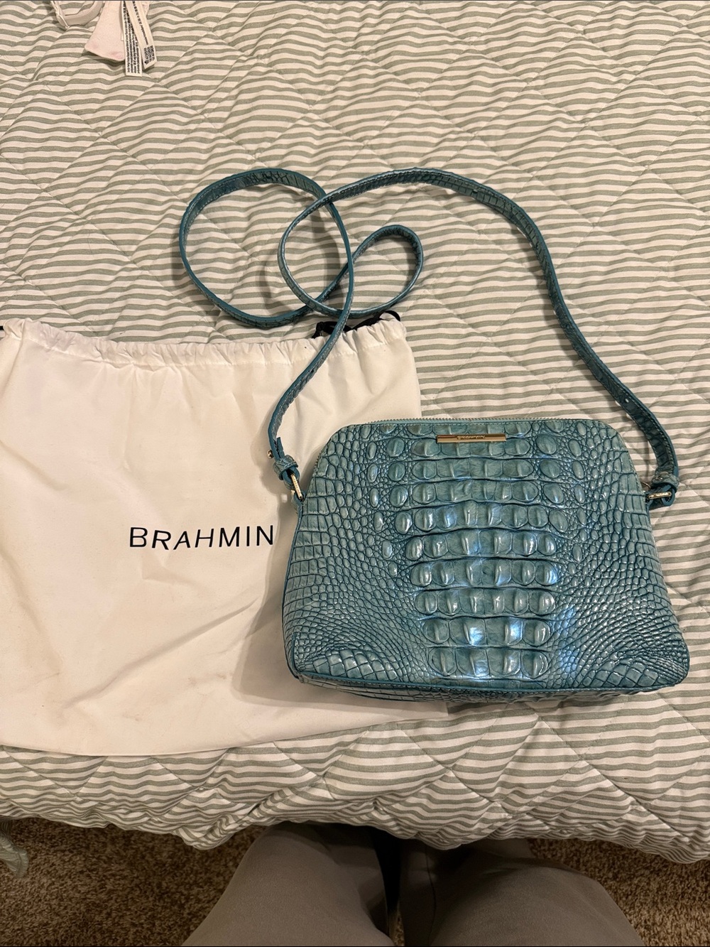 Brahmin Teal Croc-Embossed Leather Crossbody